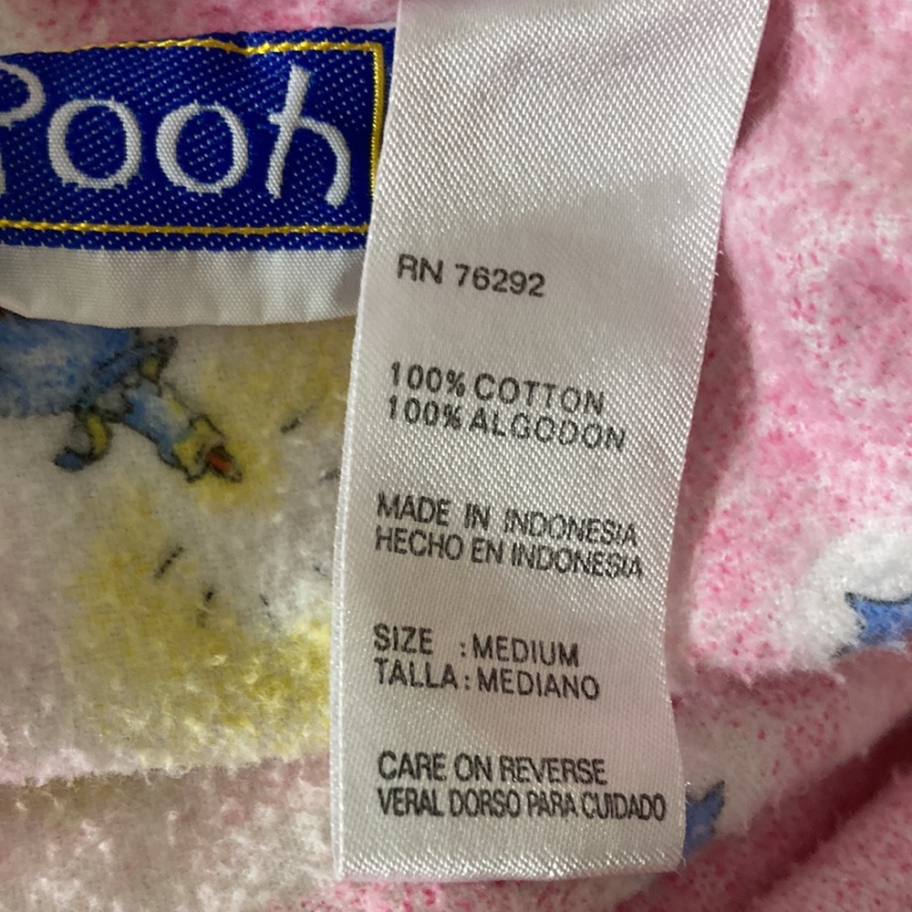Pooh One Piece Button Front Elastic Ankle Long Sleeve Pajamas w Feet  Size M - Picture 9 of 9